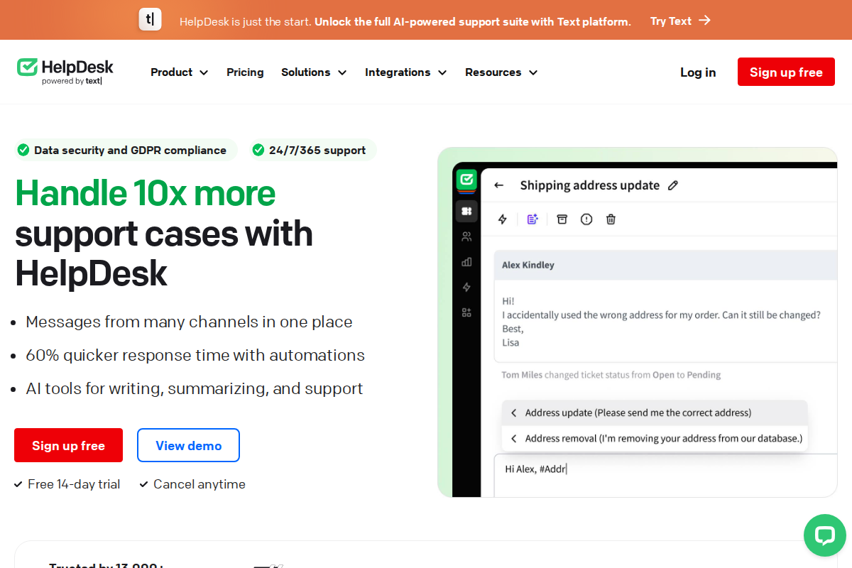 helpdesk interface screenshot